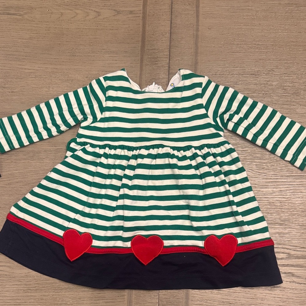 Florence Eiseman Green and White Striped Dress with Red Heart Details